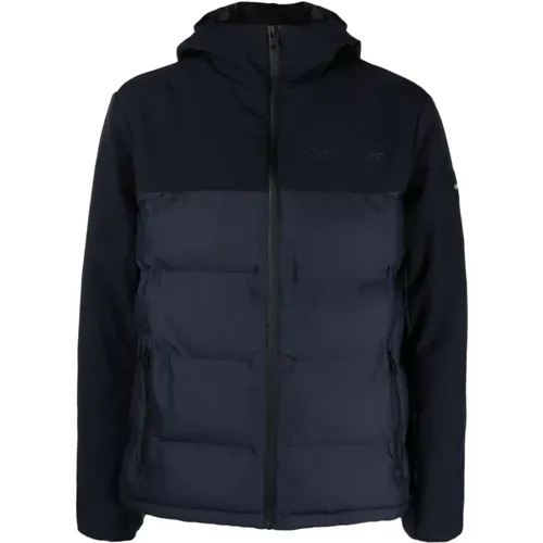 Mix media quilt jacket hood , male, Sizes: L, M, XL - Calvin Klein - Modalova