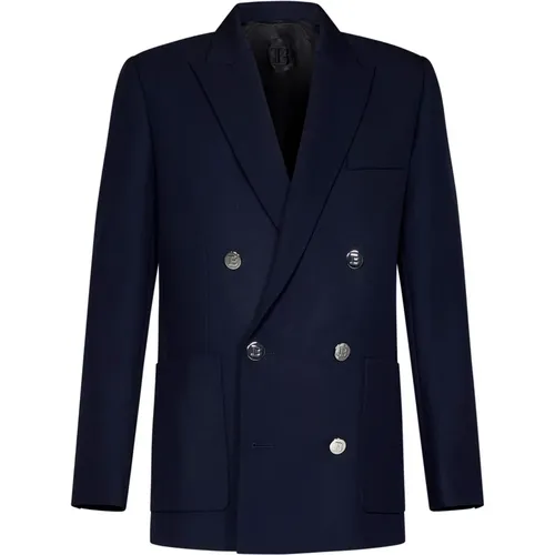 Dunkelblauer Zweireihiger Blazer - Balmain - Modalova