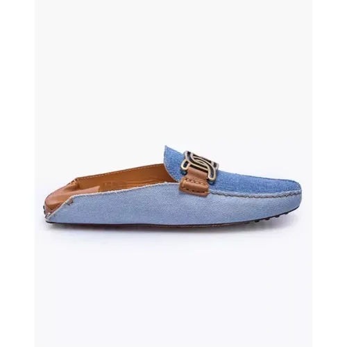 Blaue Denim- und Lederflache Mules mit Metallgliedern , Damen, Größe: 36 1/2 EU - TOD'S - Modalova