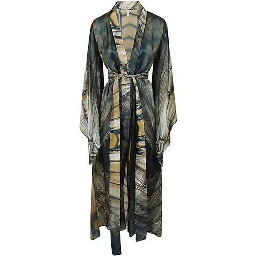 Silk Long Kimono MultiColour Dress , female, Sizes: S/M - Mona Swims - Modalova