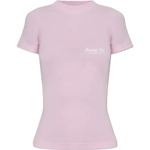 T-shirt with embroidered logo , female, Sizes: S, M, L - Balenciaga - Modalova