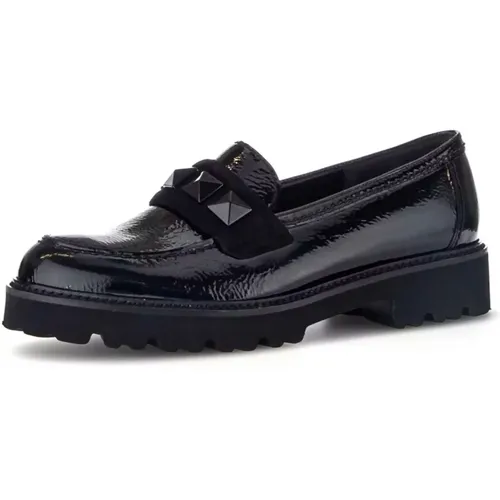 Elegante Schwarze Lackloafers , Damen, Größe: 38 1/2 EU - Gabor - Modalova