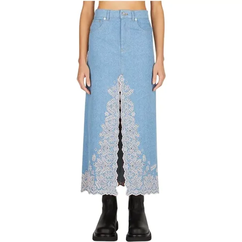 Embroidered Denim Skirt , female, Sizes: XS - Paco Rabanne - Modalova