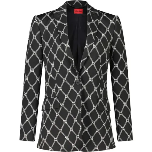 Monogram Pattern Slim Fit Blazer , female, Sizes: L, XS, M, S - Hugo Boss - Modalova