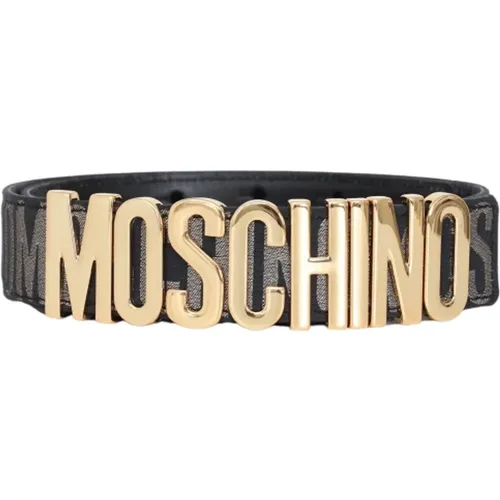 Schwarzer Gürtel mit goldenen Buchstaben - Moschino - Modalova