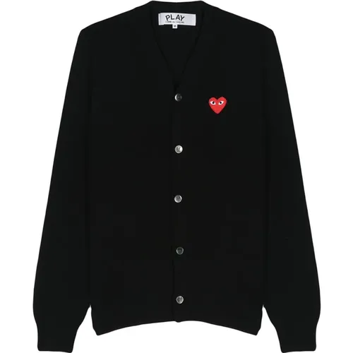 V-Ausschnitt Cardigan Kollaboration in Schwarz , Herren, Größe: XL - Comme des Garçons Play - Modalova