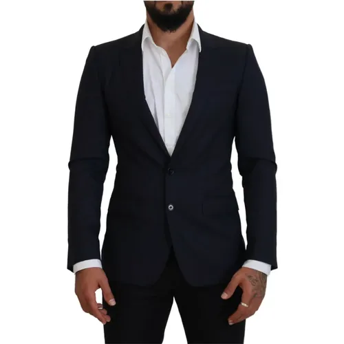 Blauer Woll-Slim-Fit-Formaler Mantel-Blazer - Dolce & Gabbana - Modalova