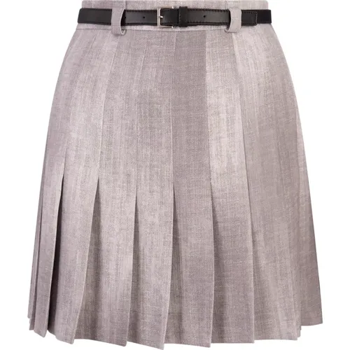 Grey Silk Pleated Skirt with Leather Belt , female, Sizes: XS, 2XS - Ermanno Scervino - Modalova