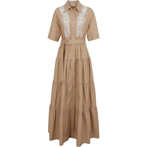 Beige Lace Shirt Dress with Ruffles , female, Sizes: XS, S, 2XS - Ermanno Scervino - Modalova