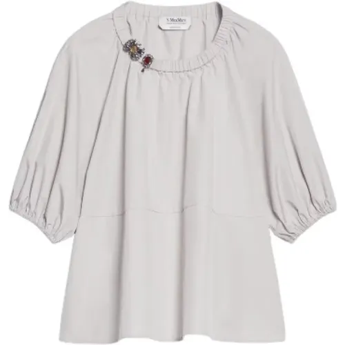 Cotton Poplin Blouse with Jewel Appliqués , female, Sizes: XS - Max Mara - Modalova