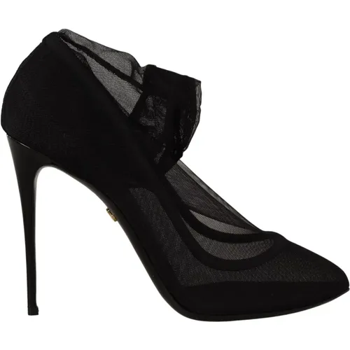 Schwarze Tüll Stretch Stiefel Pumps Schuhe , Damen, Größe: 35 EU - Dolce & Gabbana - Modalova