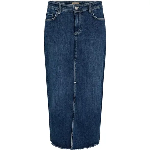 High Waist Denim Skirt with Front Split and Frayed Hem , female, Sizes: S - Soyaconcept - Modalova