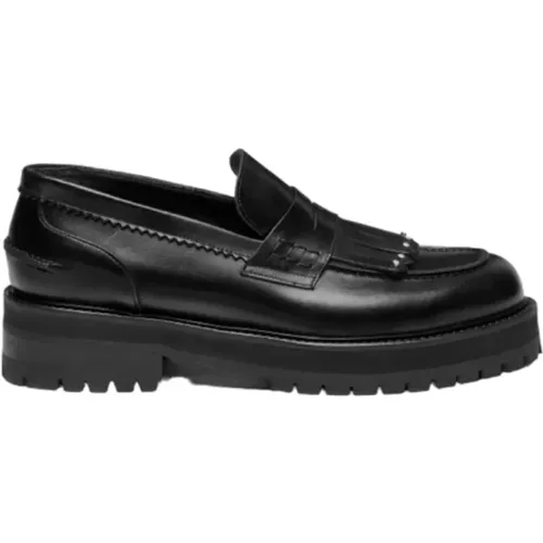 Schwarze Lederloafer mit Fransendetails , Damen, Größe: 38 EU - Dondup - Modalova