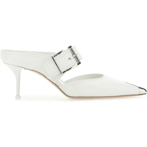 Kreideleder Hardware Mules - 7cm Absatz , Damen, Größe: 35 EU - alexander mcqueen - Modalova