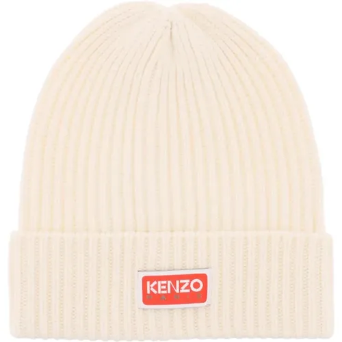 Ribbed Wool Beanie Hat , male, Sizes: ONE SIZE - Kenzo - Modalova