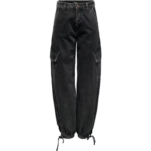 Schwarze einfarbige Jeans mit Reißverschluss und Knopf - Only - Modalova