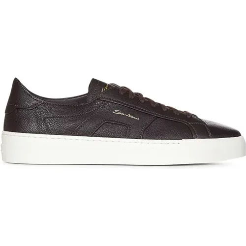 Leather Sneakers Double Buckle , male, Sizes: 8 UK, 8 1/2 UK, 7 UK, 7 1/2 UK, 10 UK, 9 UK, 6 UK - Santoni - Modalova