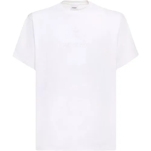 Weiße Baumwoll-T-Shirt mit Logo-Detail , Herren, Größe: S - Burberry - Modalova