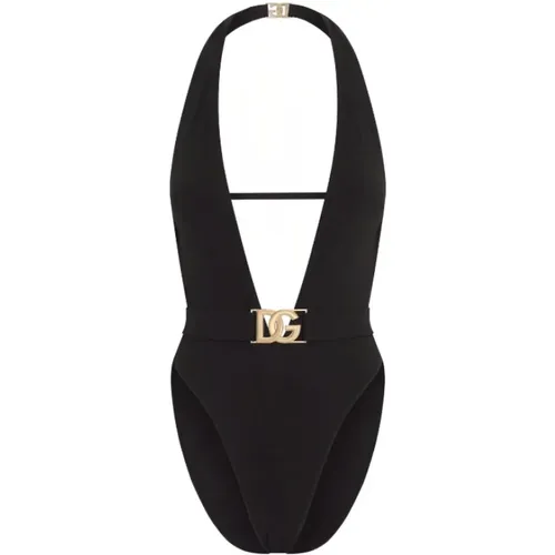 Plunge-neck Swimsuit with Belt , female, Sizes: S, XS - Dolce & Gabbana - Modalova