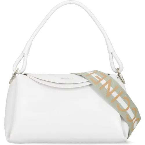 Weiße Lederhandtasche mit kontrastierendem Schulterriemen , Damen, Größe: ONE Size - Coccinelle - Modalova