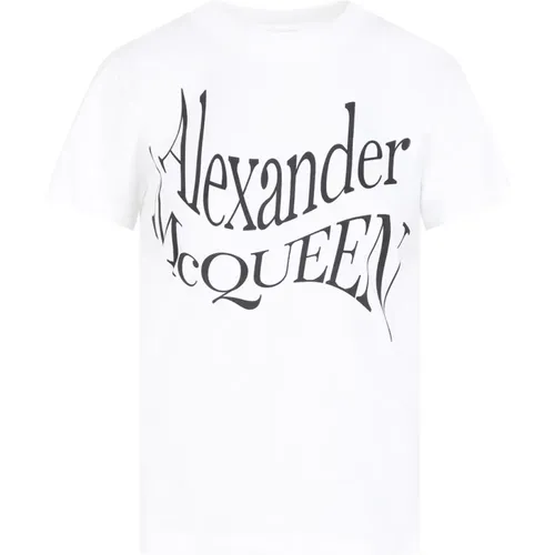 Weißes Baumwoll-Warped T-Shirt , Damen, Größe: S - alexander mcqueen - Modalova