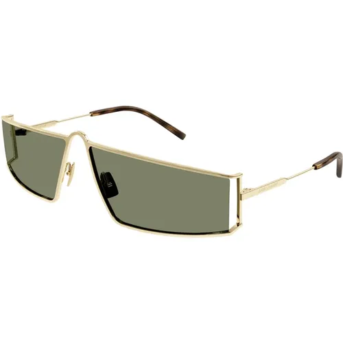 Rectangular Gold Metal Sunglasses with Green Lenses , unisex, Sizes: 66 MM - Saint Laurent - Modalova