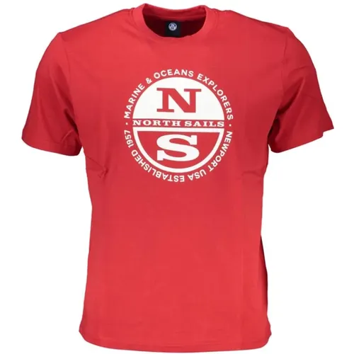 Rotes Baumwoll-Logo-Print-T-Shirt , Herren, Größe: M - North Sails - Modalova