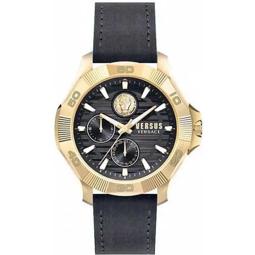 Black Leather Watch with Gold Case , male, Sizes: ONE SIZE - Versus Versace - Modalova