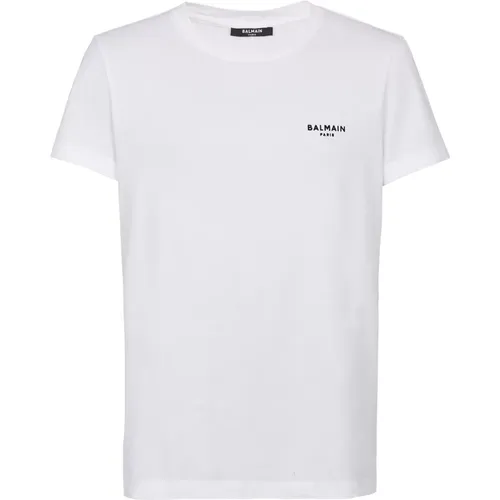 Casual Flocked Logo T-Shirt , Herren, Größe: M - Balmain - Modalova