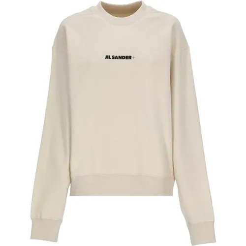 Beiger Baumwollpullover mit Kontrastierendem Logo , Damen, Größe: XL - Jil Sander - Modalova