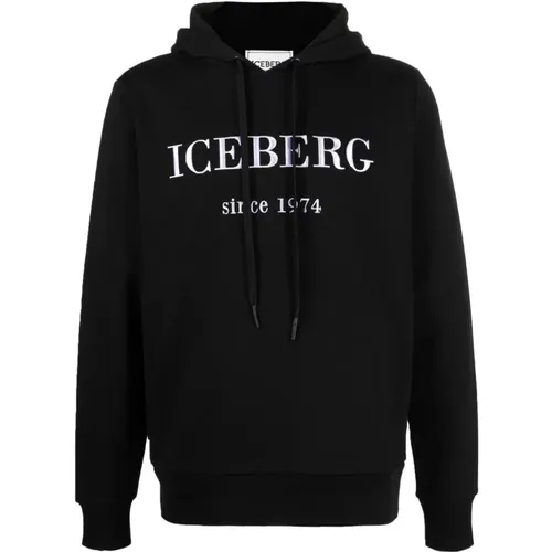 Schwarzer Hoodie mit Stilvollem Branding , Herren, Größe: S - Iceberg - Modalova