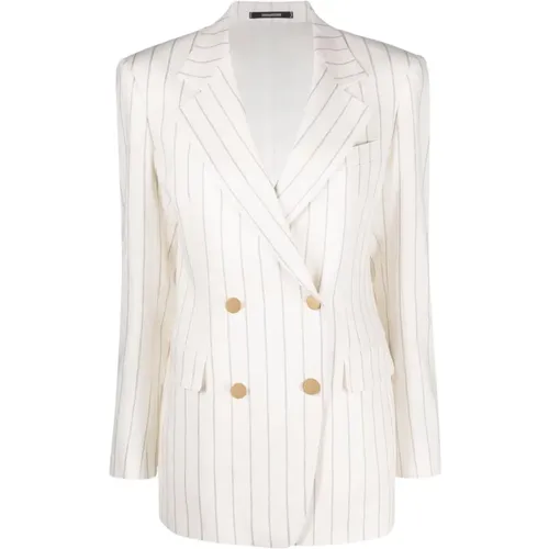 Striped Linen Blend Double-Breasted Blazer , female, Sizes: S - Tagliatore - Modalova