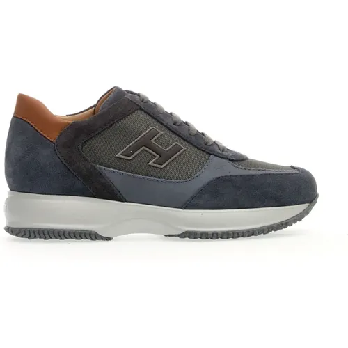 Blue Suede and Fabric Interactive Sneakers , male, Sizes: 6 UK, 9 UK, 9 1/2 UK, 10 UK - Hogan - Modalova