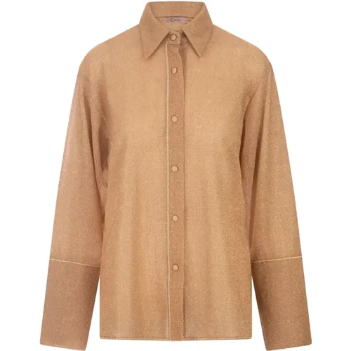 Golden Lumiere Shirt with Classic Collar , female, Sizes: M/L, S/M - Oseree - Modalova
