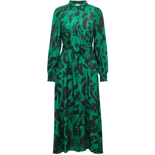 Kleid mit abstraktem Muster und Gürtel , Damen, Größe: S - Kaffe - Modalova