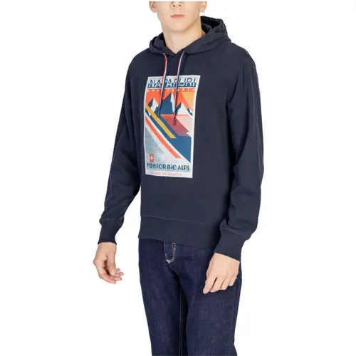 Schwarzer Print Hoodie Sweatshirt Herbst/Winter , Herren, Größe: L - Napapijri - Modalova