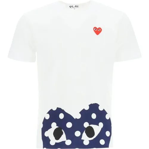 Heart polka dot t-shirt , male, Sizes: XL, S, L, M, 2XL - Comme des Garçons Play - Modalova