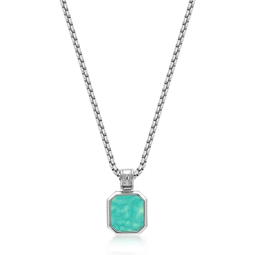 Silver Necklace with Square Turquoise Pendant , male, Sizes: ONE SIZE - Nialaya - Modalova