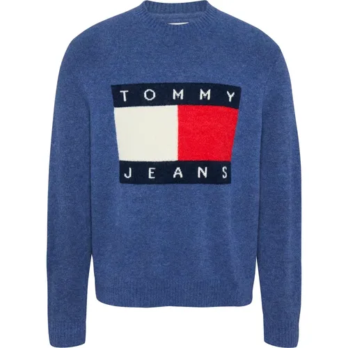 Blauer Pullover mit Flaggenemblem - Tommy Jeans - Modalova