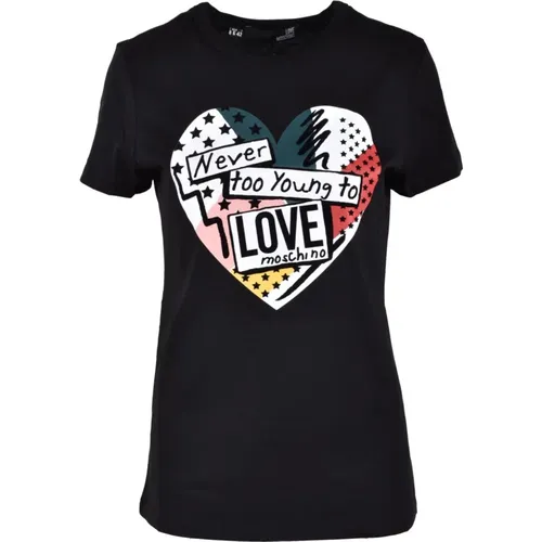 Baumwoll T-Shirt mit Stilvollem Design , Damen, Größe: S - Love Moschino - Modalova