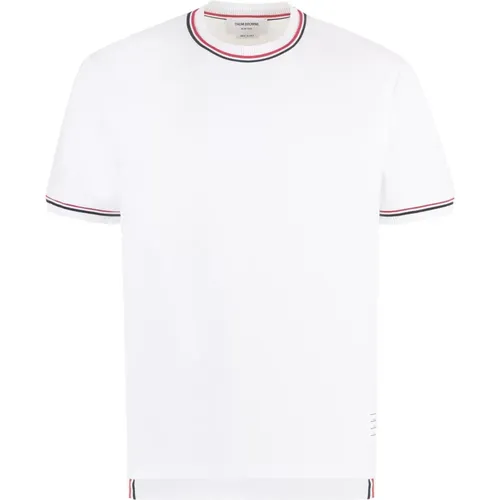 Baumwoll-Rundhals-T-Shirt mit Tricolor-Detail , Herren, Größe: L - Thom Browne - Modalova