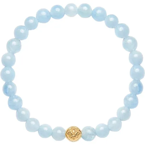 Women Wristband with Aquamarine and Gold , female, Sizes: S, M, XS, L - Nialaya - Modalova