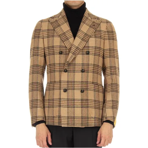 Wool Double-Breasted Prince of Wales Jacket , male, Sizes: M - Tagliatore - Modalova