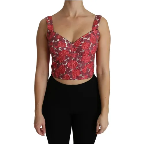 Rosa Blumen Brokat Crop Bluse Tank Top - Dolce & Gabbana - Modalova
