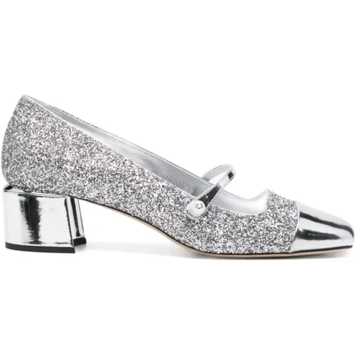 Silber Glitzer Flache Schuhe mit Perlen Detail , Damen, Größe: 37 1/2 EU - Jimmy Choo - Modalova