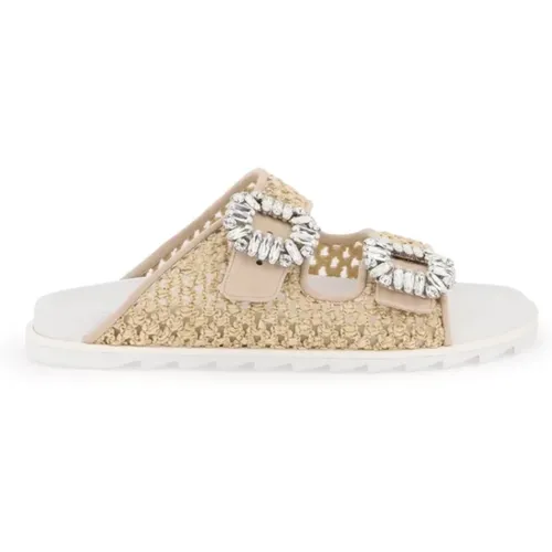 Mesh und Raffia Slidy Viv' mit Strass-Schnalle - Roger Vivier - Modalova