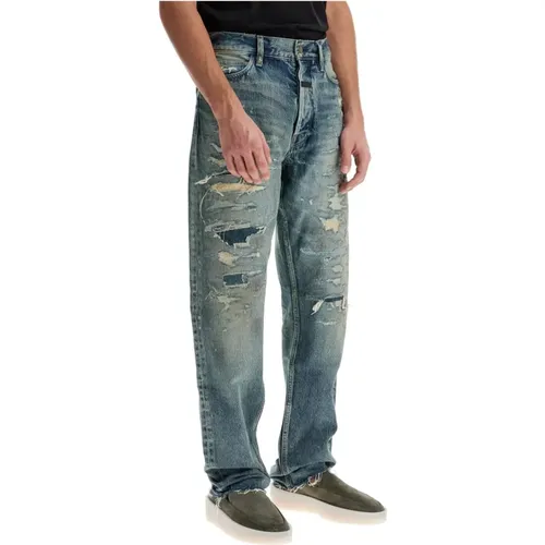 Distressed Straight Cut Denim Jeans , male, Sizes: W32 - Fear Of God - Modalova