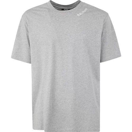 Stitch Kragen T-Shirt Gerade Passform , Herren, Größe: L - Balmain - Modalova