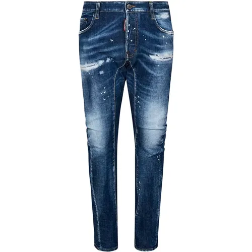 Blaue Slim Fit Biker Jeans , Herren, Größe: 2XL - Dsquared2 - Modalova