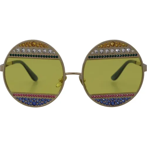 Goldene ovale Metallkristall-Sonnenbrille - Dolce & Gabbana - Modalova